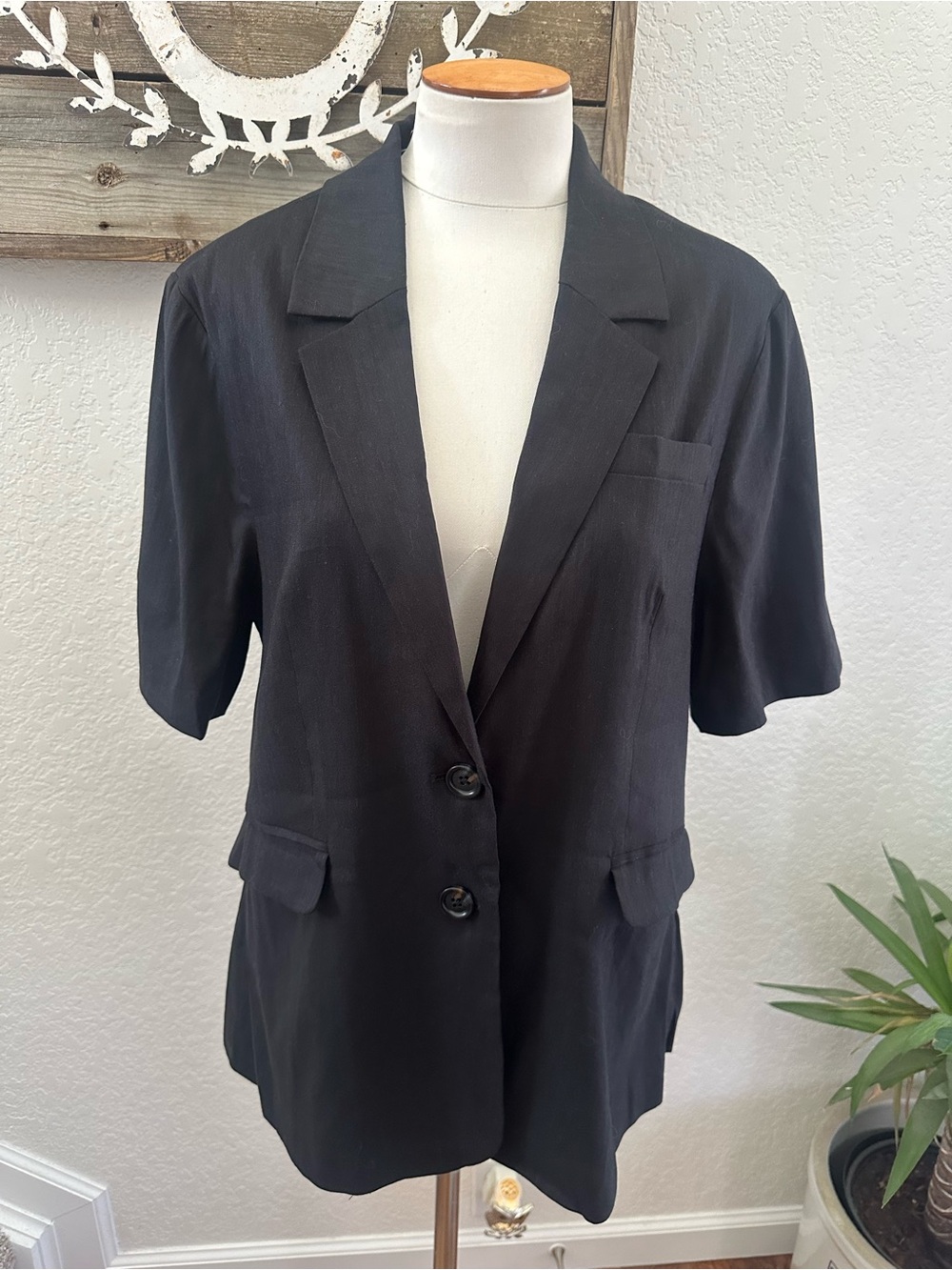 Evereve Grayson short sleeve linen blend blazer ladies L NWT
